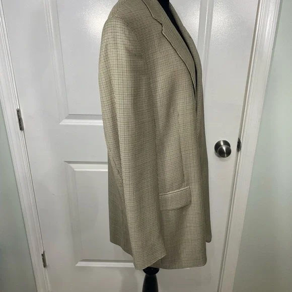 Brooks Brothers Loro Piano Wool Blazer Houndstooth Beige Sport Coat Size 41L